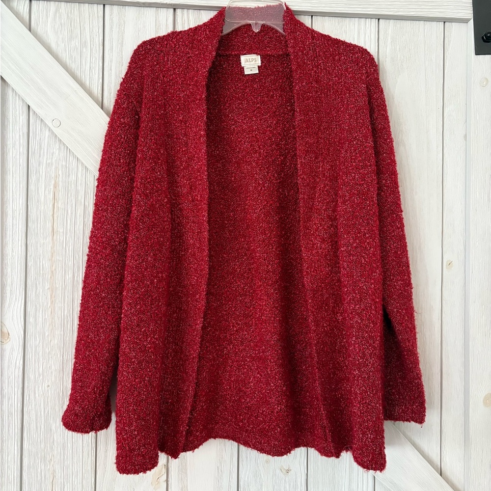 ALPS Red Open Front Wool Blend Cardigan